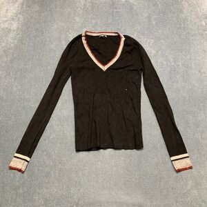 Express Sweater Womens Small Black Tight Knit Long Sleeve Winter Warm V Neck